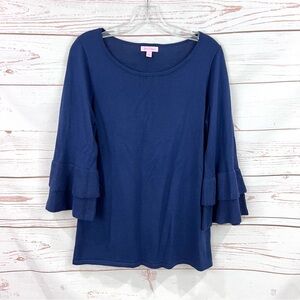 Lilly Pulitzer Navy Blue Clare Ruffle Bell Sleeve Super Soft Sweater